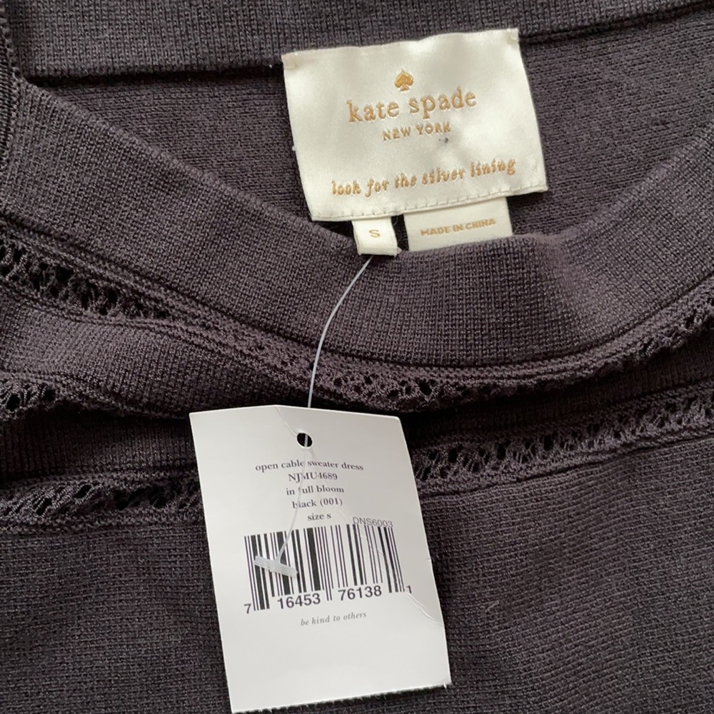 KATE SPADE Square Neck Open Cable Sweater Black Fit Flare Mini Dress Size Small - Picture 8 of 16